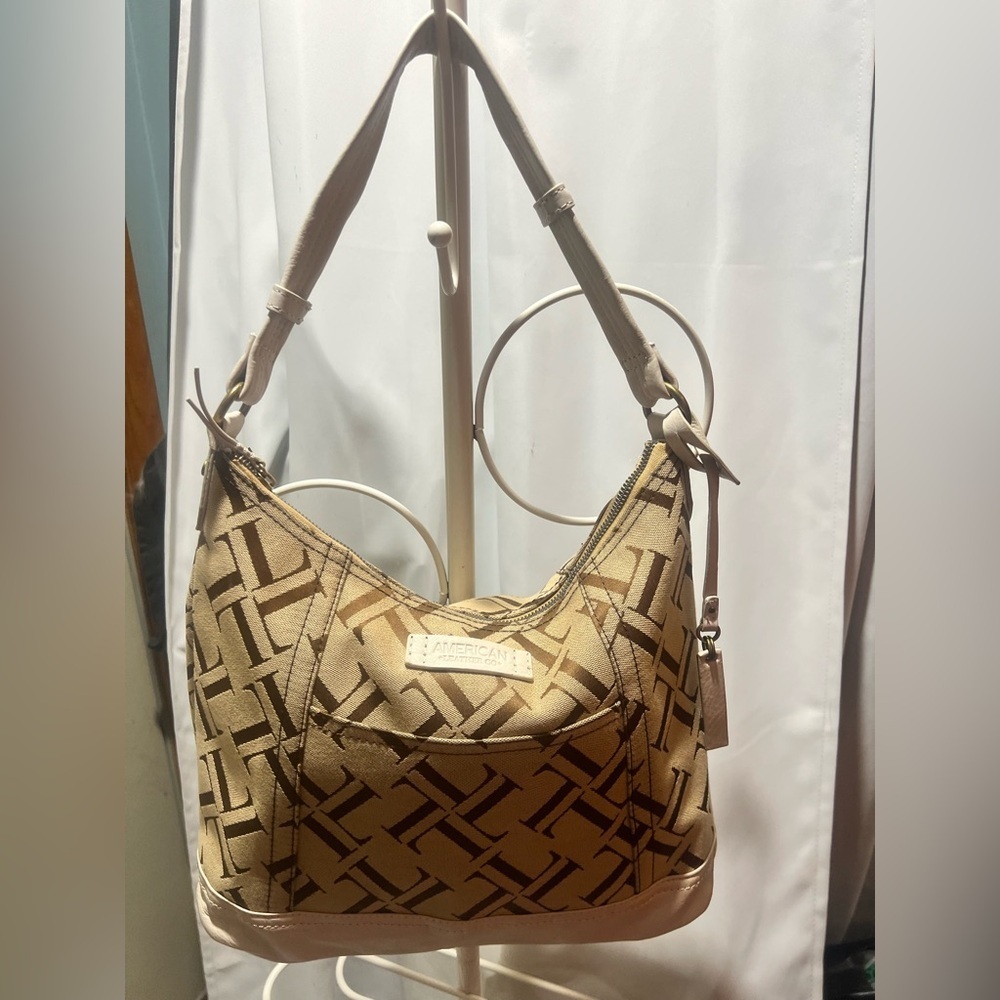 Great American Leather Tan Monogram Shoulder Hobo Bag Y2K